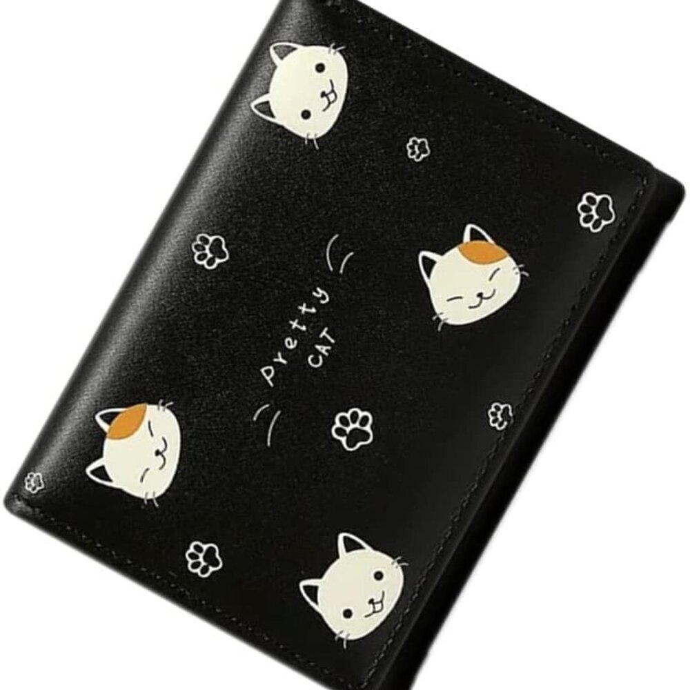 Cartoon Cat Wallet PU Leather Short Tri-fold Cash Card Purse Women Girl